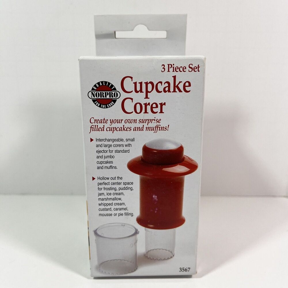 Norpro Red Cupcake Muffin Corer For Frosting Custard Filling, 3 Piece Set